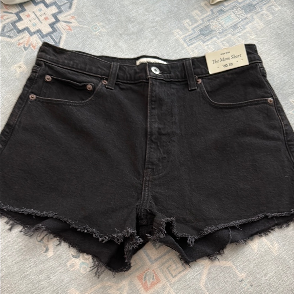 Abercrombie Black Denim Women's Shorts - The Mom Short High Rise